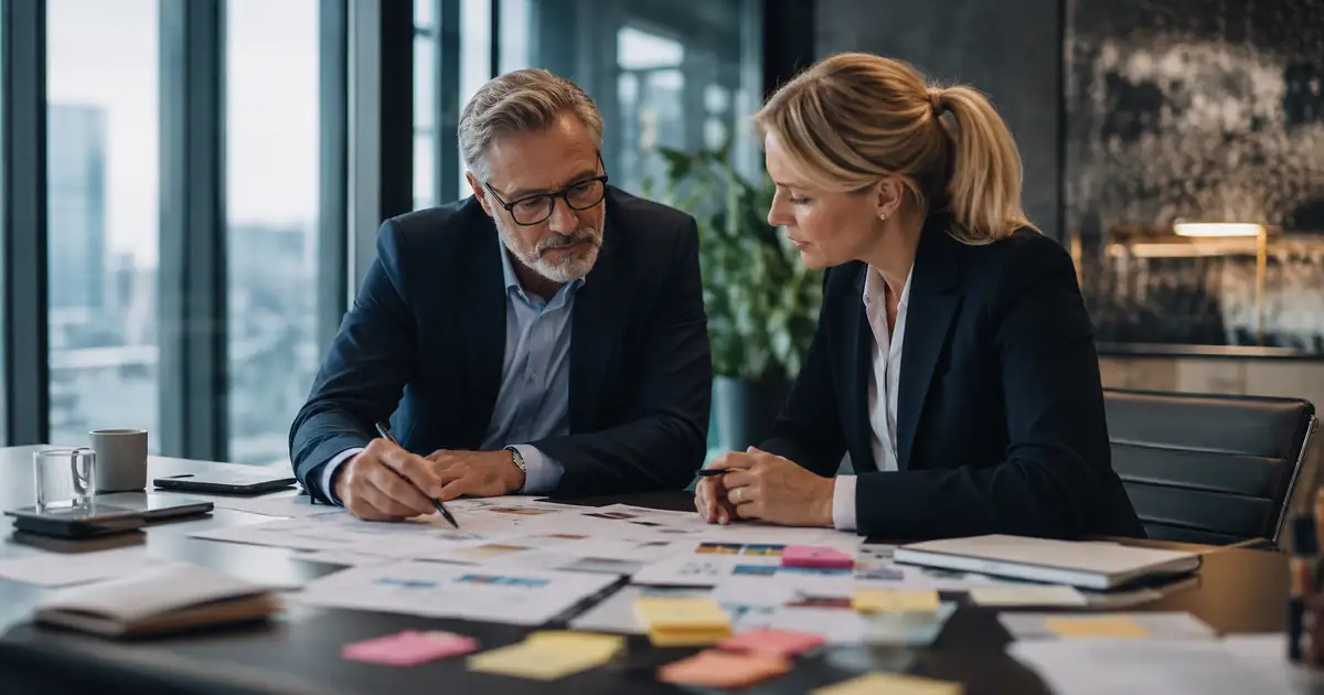 B2B service leadership team reviewing growth partner positioning for B2B services in a realistic professional setting.