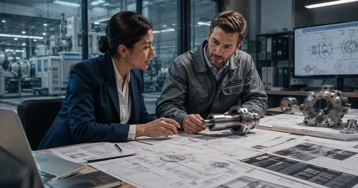 Engineering team reviewing technical content for procurement and engineering buyers in a realistic professional setting.
