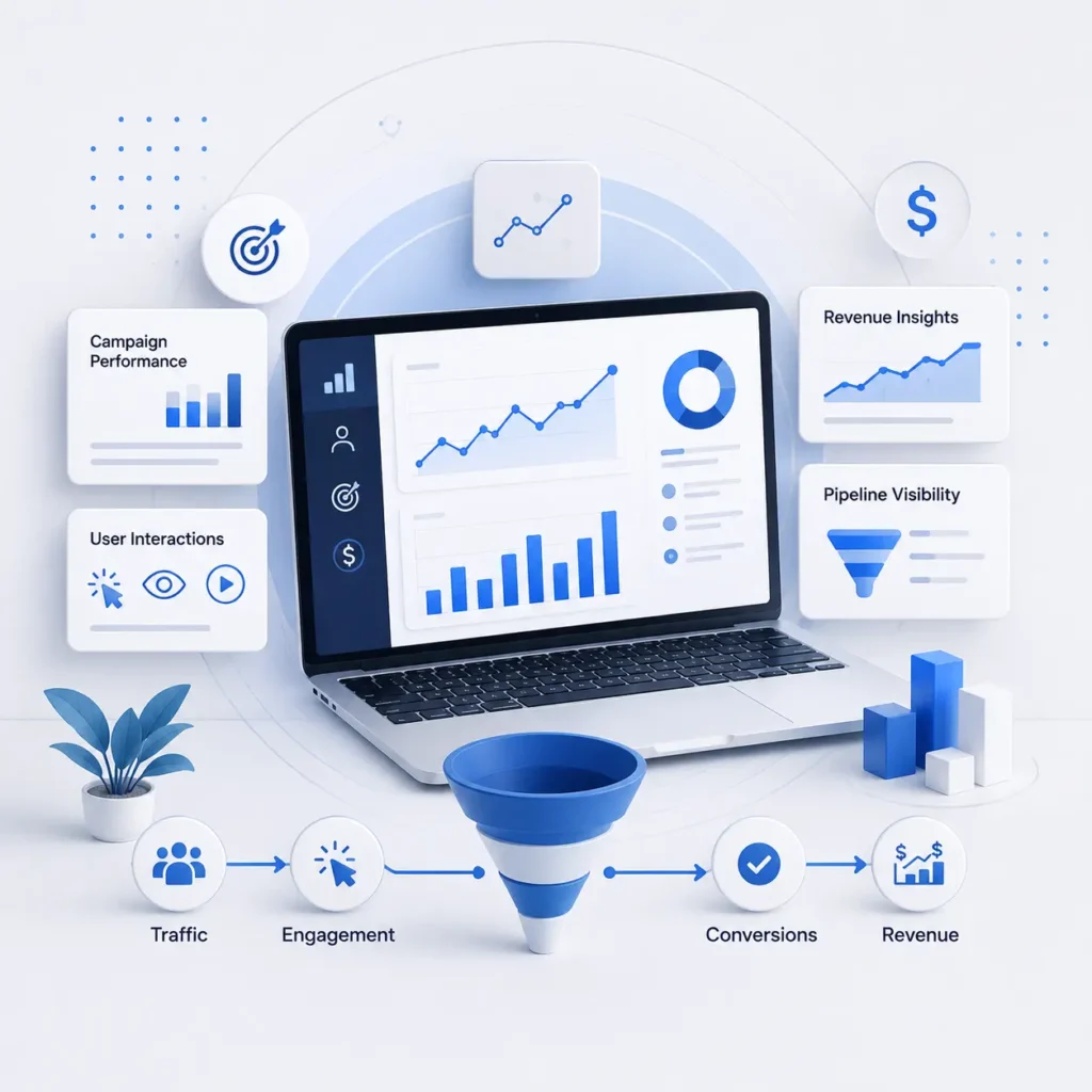 Conversion tracking and revenue analytics framework for B2B performance visibility and pipeline optimization