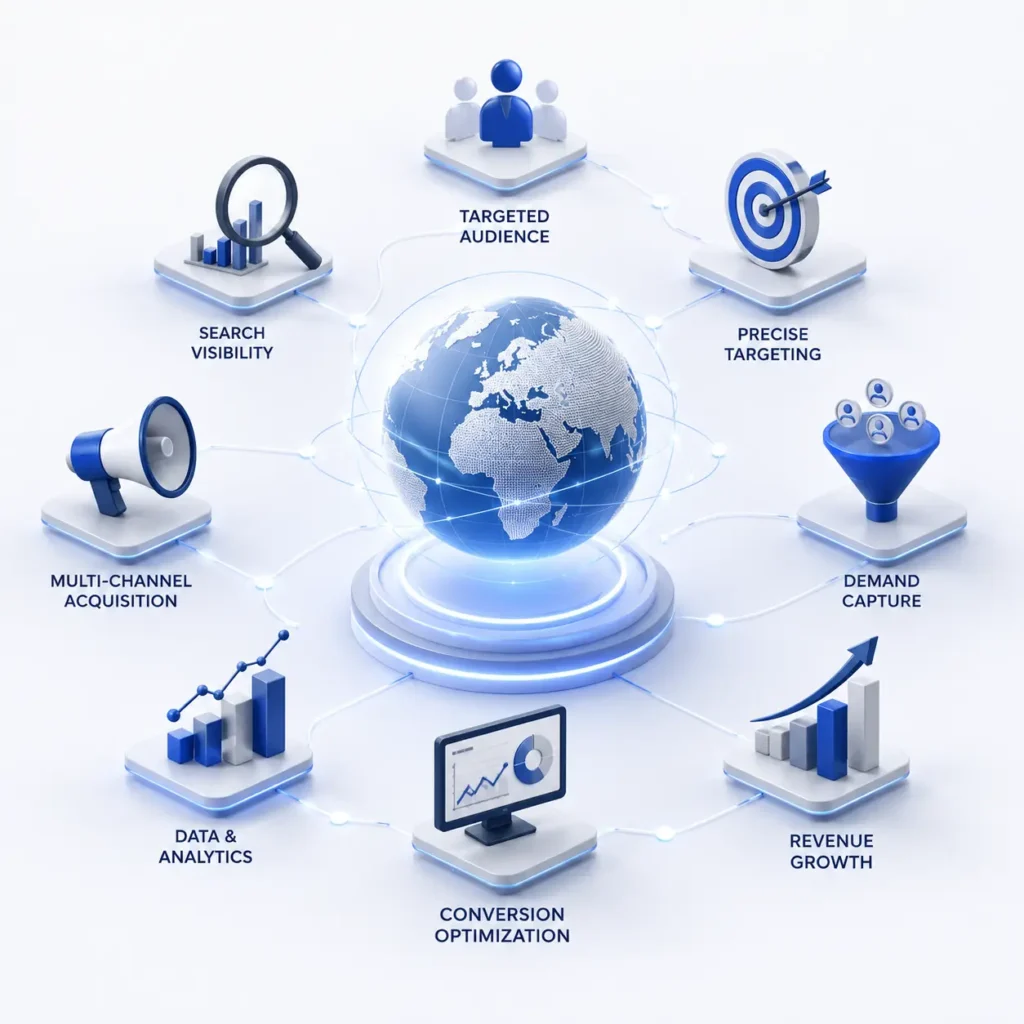 B2B Growth Marketing Company framework for demand generation, performance marketing, conversion tracking, and global revenue pipeline systems